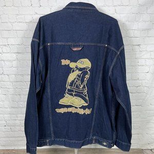 NWOT VINTAGE 90'S SOHK SCHCOOL OF HARD KNOCKS EMBROIDERED DENIM JEAN JACKET XXXL